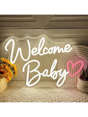 Dimmable Neon Welcome Sign for Baby Room - LED Wall Decor, Cute Nursery Light